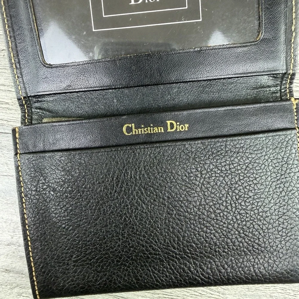 Vintage Christian Dior Leather Checkbook Cover Wallet Black Brown ID Holder